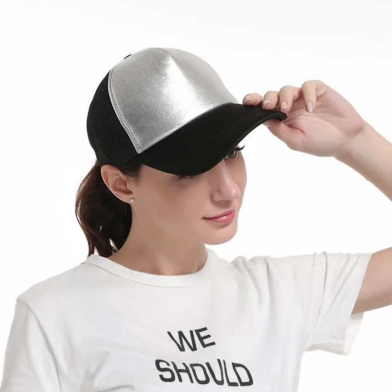 

Trendy Glitter Ponytail Baseball Cap Women Snapback Hip Hop Snapback Caps Female Sequins Shine Summer Hats Mesh Outdoor Hat Bone