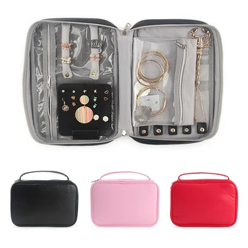 

Travel Jewelry Organizer Bag Women Necklace Rings Earrings Bracelet Display Pouch High Capacity PU Traveling Jewelry Case