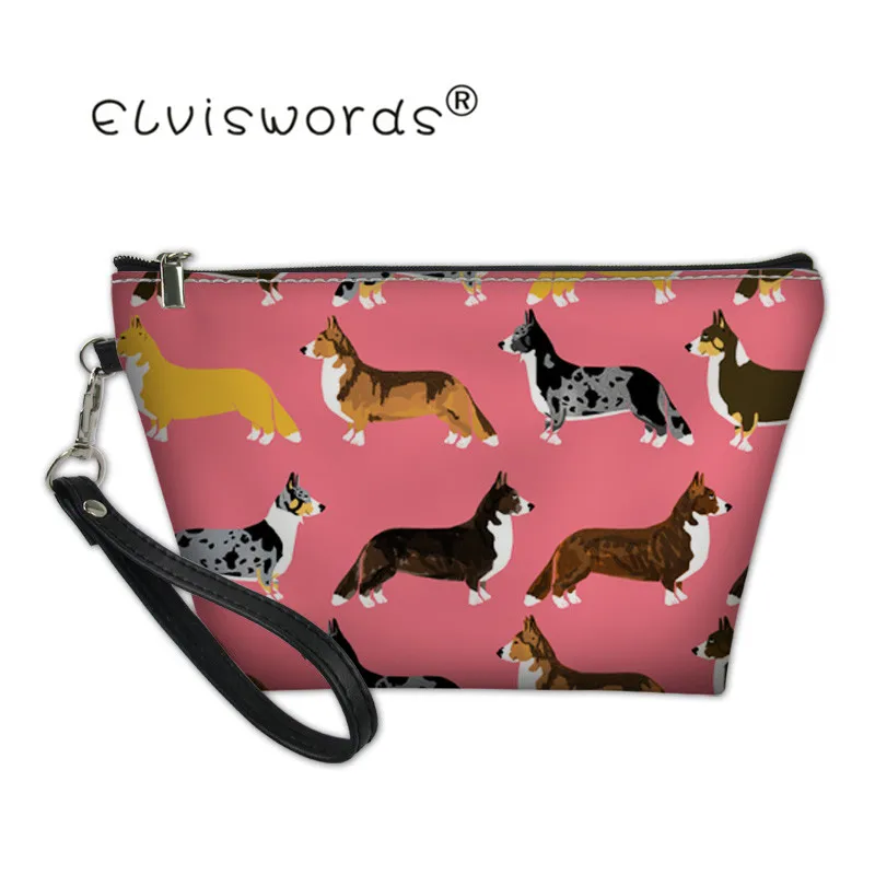 

ELVISWORDS Corgi Printing Women Customized Travel Organizer Cosmetic Case Hand Bags Wash Pouch Make Up Storage Bags космети