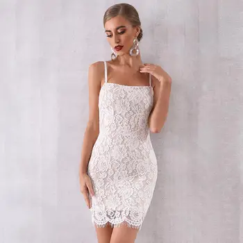 

Newest Celebrity Evening Party Bodycon Bandage Dress Women Spaghetti Strap Sexy Night Out Club Mini Lace Dress Women Vestidos