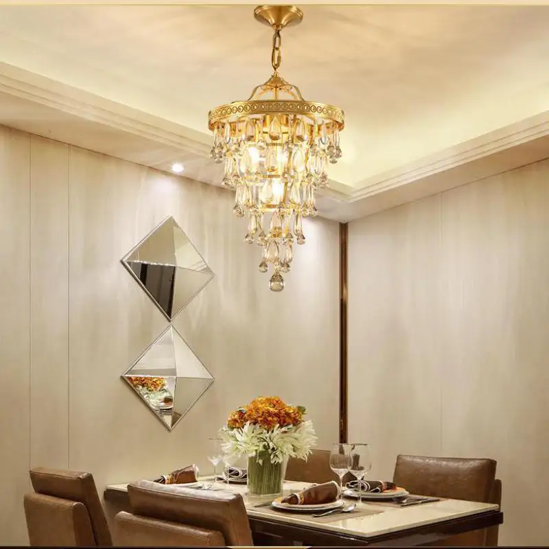 Ресторан Gold Crystal Lamp столовая Медный подвесной светильник Светильник входной