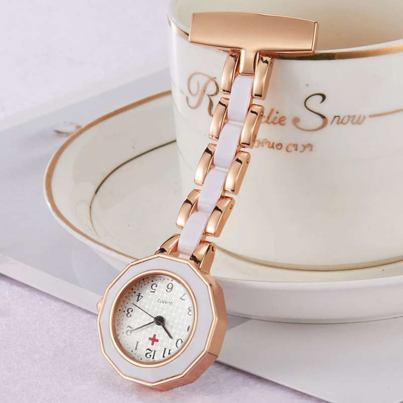 Элегантный Для женщин медсестра карманные часы Роза цвета: золотистый, Серебристый Брошь Зажим кормящих доктор женские часы Сталь женский