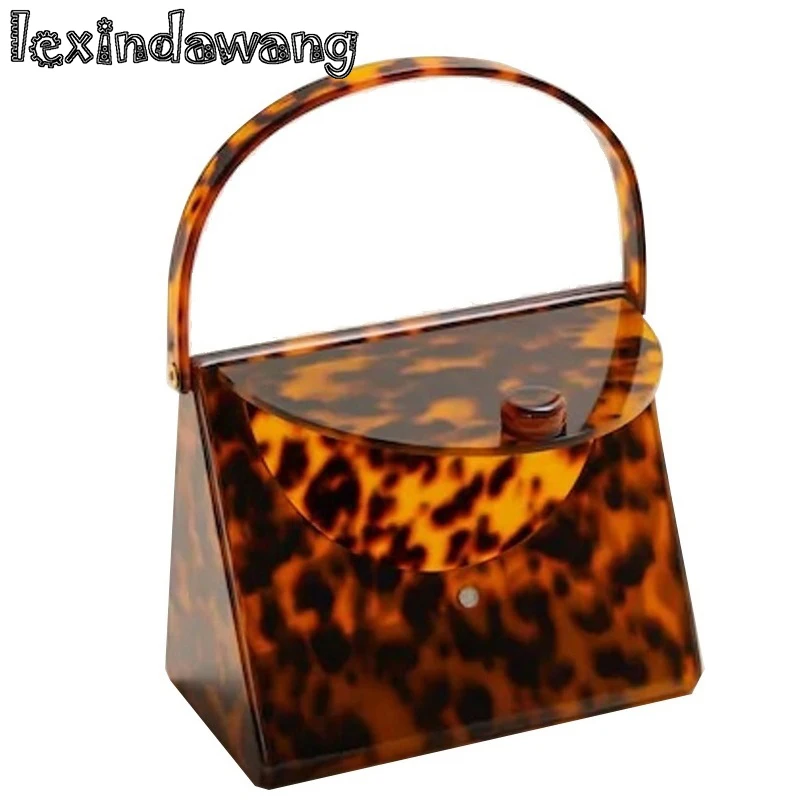 

Colorful Leopard Print Square Acrylic Clutch 2019 Luxury Design Women Messenger Bags Brand European Box Handbags with cover