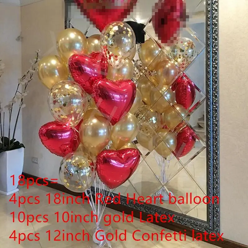 18pcs/lot 12inch Metallic Chrome Confetti Latex Balloon Baby Bridal Wedding Red Heart Bubble Helium Balls Party Decor Balaos - Цвет: As the picture
