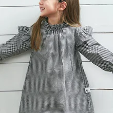 Minibalabala/платье для девочек; коллекция года; сезон весна; Новинка; детское Хлопковое платье в клетку с буквенным принтом; детское модное милое платье с цветочным рисунком и круглым вырезом