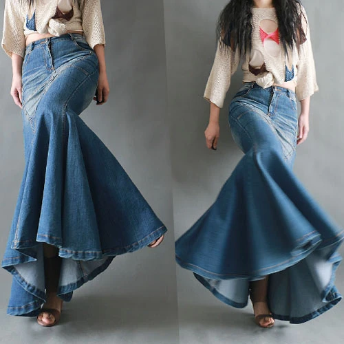 Denim Rokken Vrouwen Lente Herfst Vintage Slanke Stretch Fishtail Blauwe  Vloer Lengte Maxi Rok Femme|denim skirt women|vintage jean skirtmaxi skirt  - AliExpress