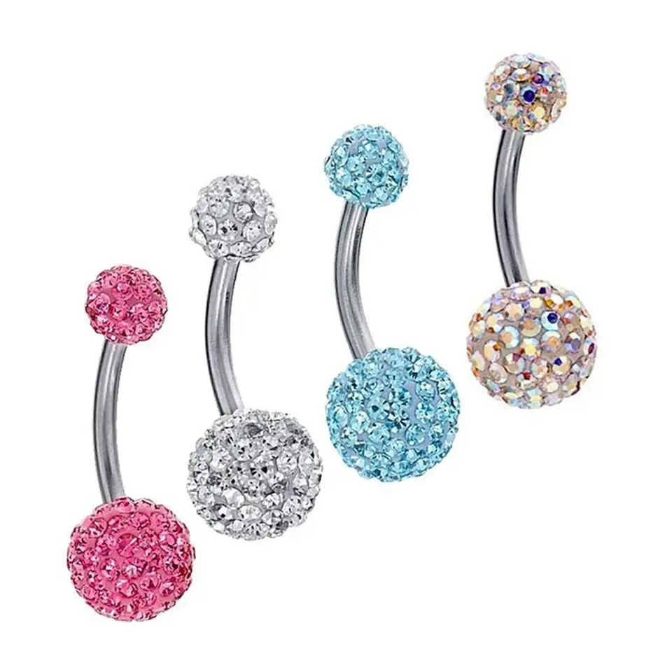 

Summer 9 Style Color Rhinestone Ball Belly Button Ring Surgical Steel Navel Pirsing Piercing Barbell Stud Bent Bar Body Jewelry