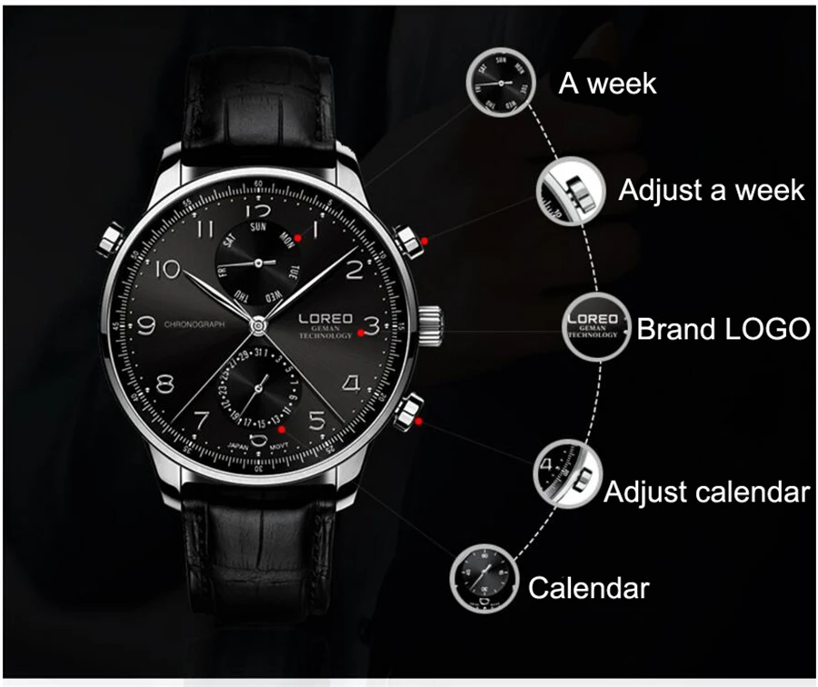 LOREO часы Для мужчин Спорт 50 M Водонепроницаемый Дата аналоговые кварцевые Для мужчин часы Бизнес часы для Для мужчин Relogio Masculino 2019 New