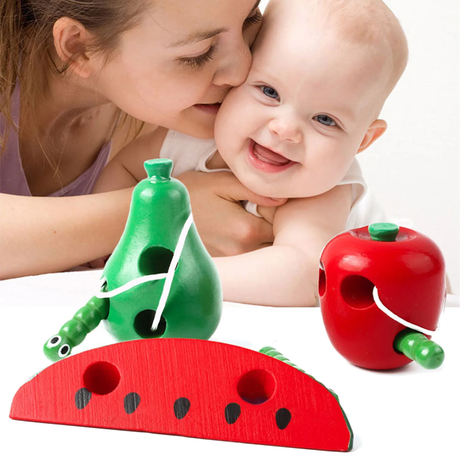 

Funny Montessori Toys Wooden Worm Eat Fruit Learning Toys Early Educational Development Toys for Children Labyrinth Sensory Toys