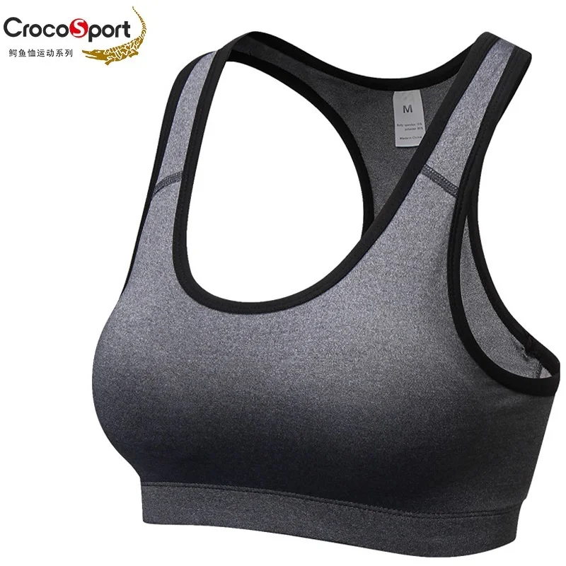 Crocosport, женские бюстгальтеры для тренировок, фитнеса, Femme, бюстгальтеры для бега, занятий спортом, йогой, с карманом для телефона, быстро сохнут, спортивный бюстгальтер для тренировок для женщин - Цвет: Grey 07