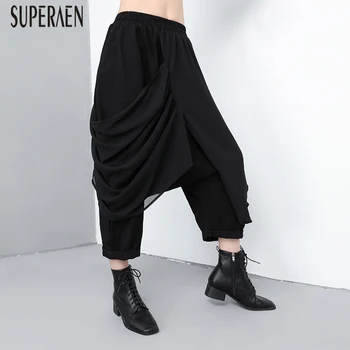 

SuperAen 2019 Spring New Elastic Waist Women Pants Wild Casual Fashion Europe Pants Female Pluz Size Ankle-length Pants