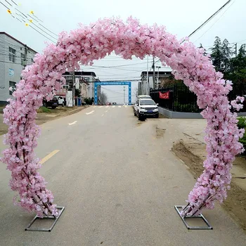 

Luxury wedding Center pieces O shape Wedding Arch Door Hanging Garland Flower Stand with Cherry blossoms For Wedding party Decor