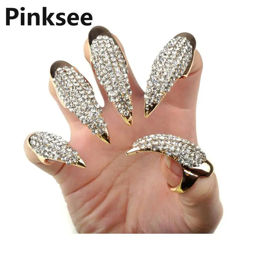 10 шт Ретро панк Полный Кристалл коготь кольцо палец ногтей кольца 3 размера для женщин ювелирные изделия дропшиппинг