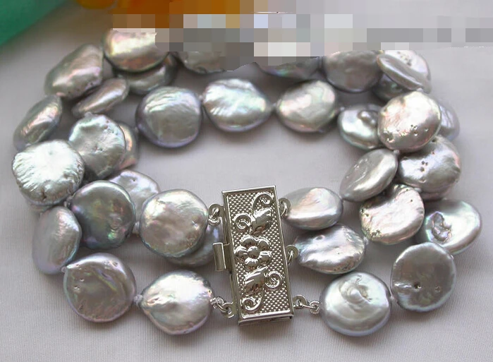 

FREE SHIPPING>>>@@ > 09360 3strands nature gray coin PEARL bracelet