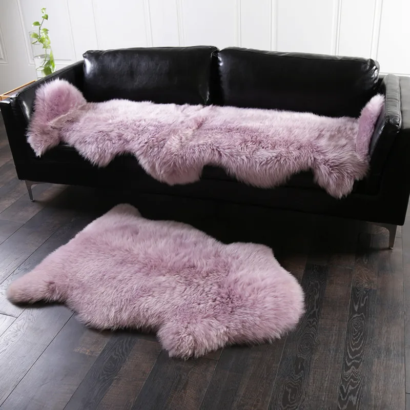 

Hot Sale Natural Premium Australian Sheepskin Rug Pink Color for Home Decor Violet Color Sofa Cover Doormat for Bedslide Carpet