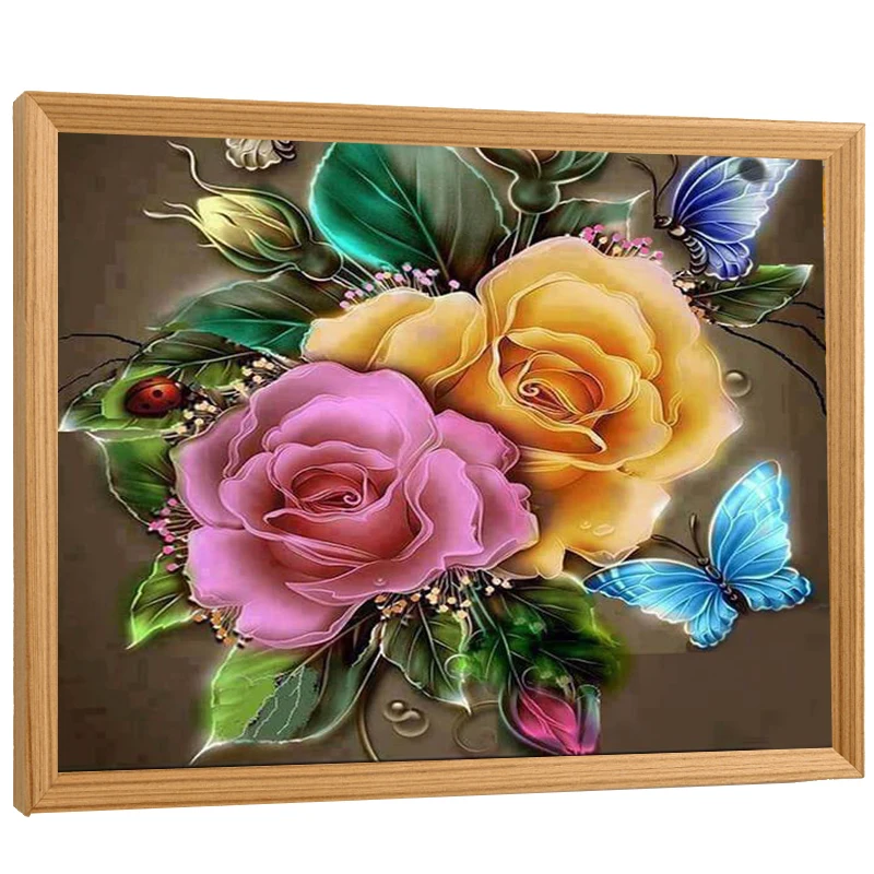 

New Arrival Diamond Painting DIY Kit Painting By With Frame On Canvas Different colorful Rose Home Wall Decoration Gift