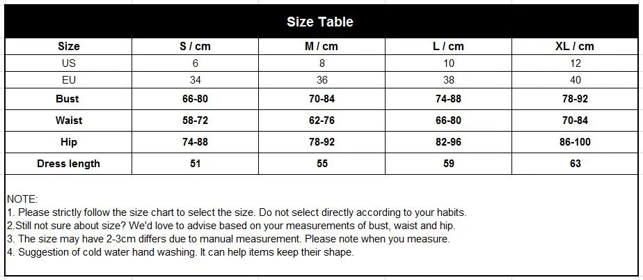 size table