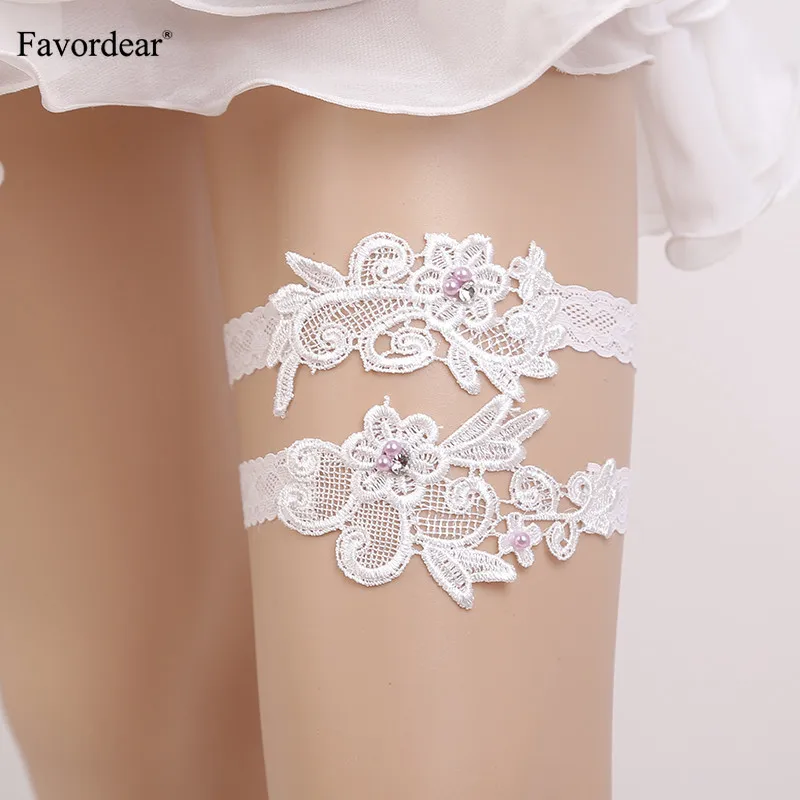 Favordear сексуальные белые кружевные подвязки для свадьбы 2 шт./компл. Бисероплетение эластичная лента модные чулки Свадебная подвязка для женщин