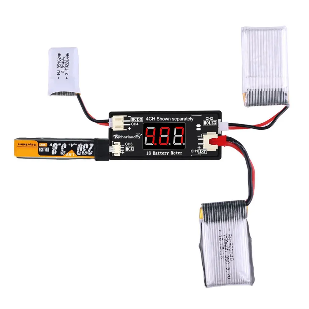 

1S LiPo Battery Voltage Checker Tester Meter for RC Drone Quadcopter Battery Supporting JST MCX PH 2.0,Micro Losi Cable RC Parts