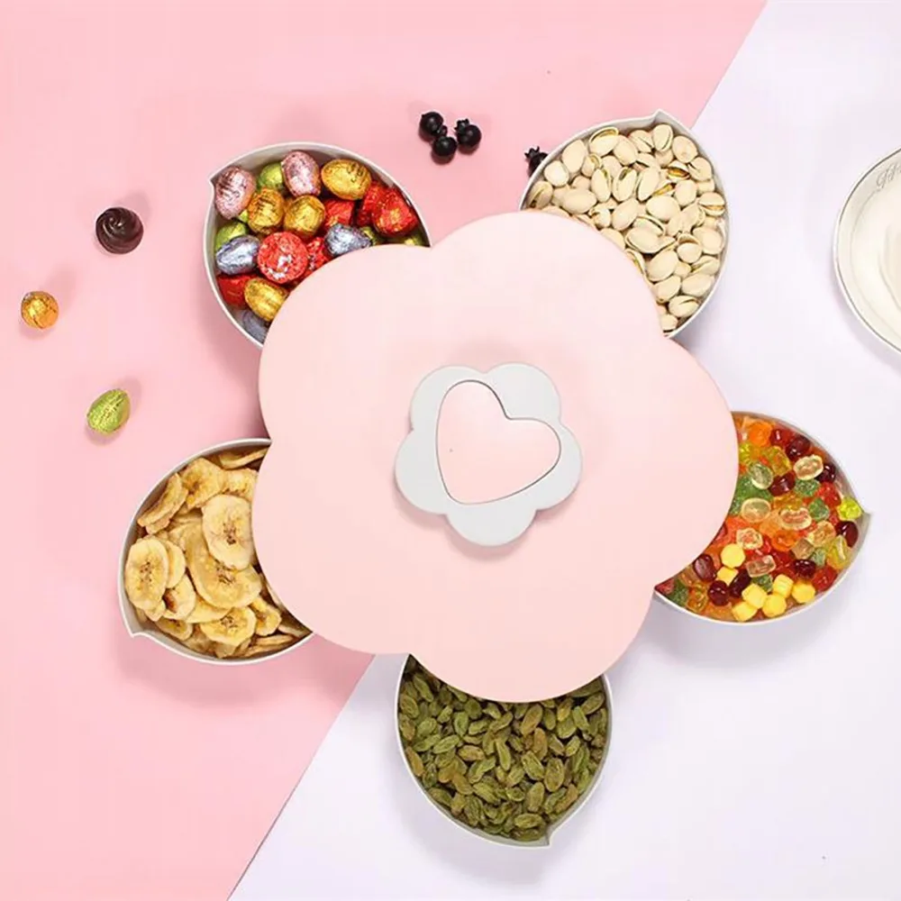 

Rotating Snacks Plate Food Candy Nuts Storage Box With Mobile Phone Holder Party Snack Organizer Dishes Space Saving