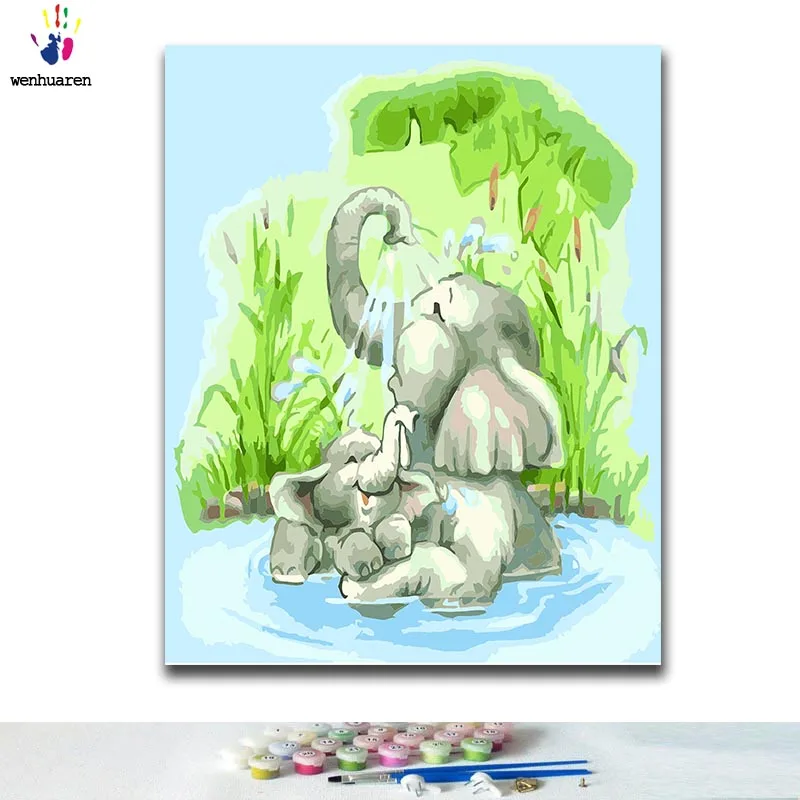 

DIY Coloring paint by numbers Cartoon elephant paintings by numbers with kits 40x50 framed