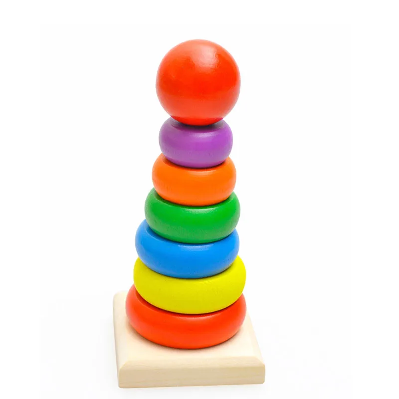 Деревянная детская игрушка Радуга укладки кольцо Пирамида игрушки для детей раннего обучения цвет и форма кольца тороидальной формы деревянные головоломки MC16