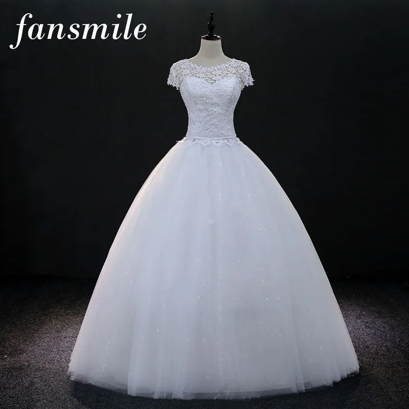 Fansmile короткий рукав Vestidos de Novia свадебное платье 2019 Плюс Размер свадебное платье свадьба платье Настоящее фото FSM-047F