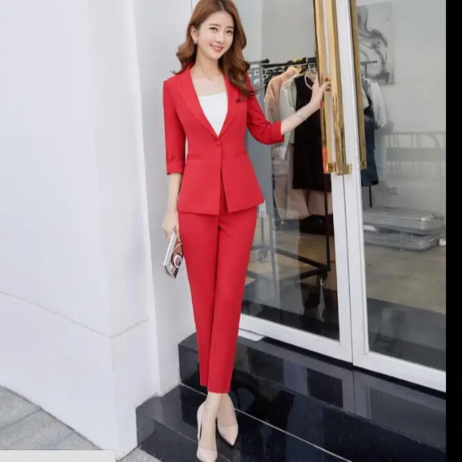 2018 fashion formal Red Pants suits women Business interview long ...