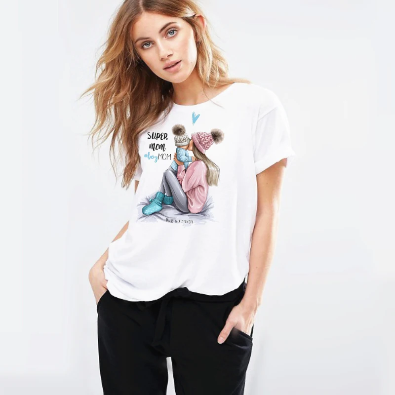 

Super Mom T shirt Women Mother's Love Print White T-shirt Harajuku TShirt Tops tee shirt Femme Vogue Summer Super Mama TShirt