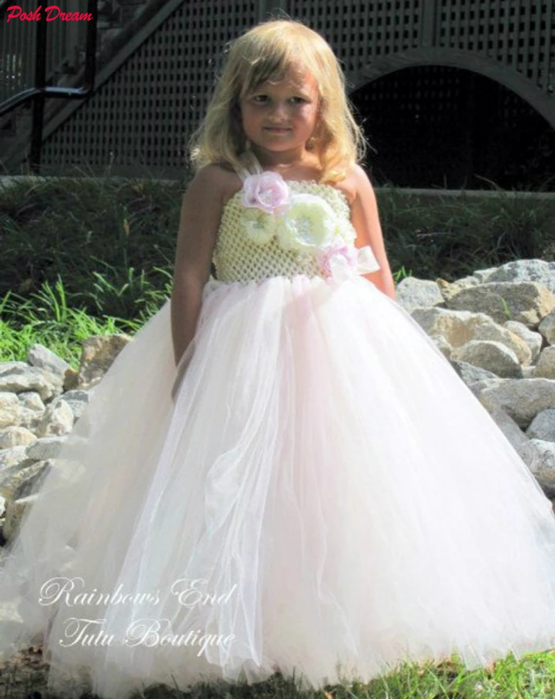 

Vintage Dreams - Couture Flower Girl Tutu Dress in Pink & Ivory SIZES 18M - girls 7