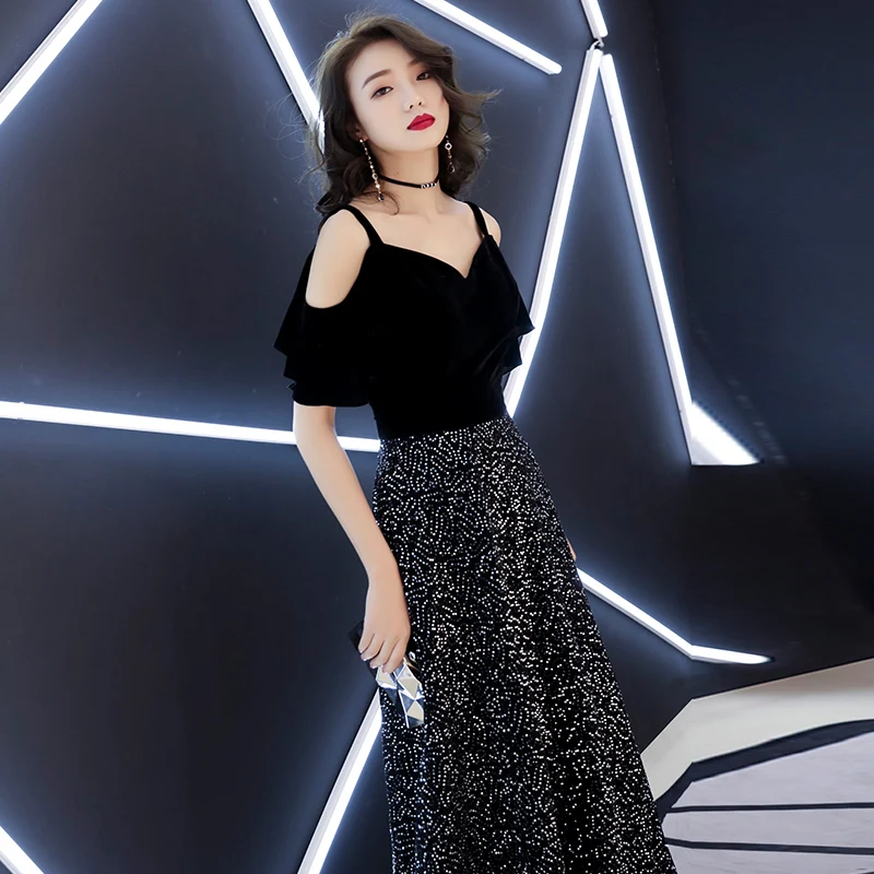 weiyin 2019 New Evening Dresses Long Party Dress Robe de Soiree Black Mother of the Bride Dresses A-line Evening Gowns WY1391