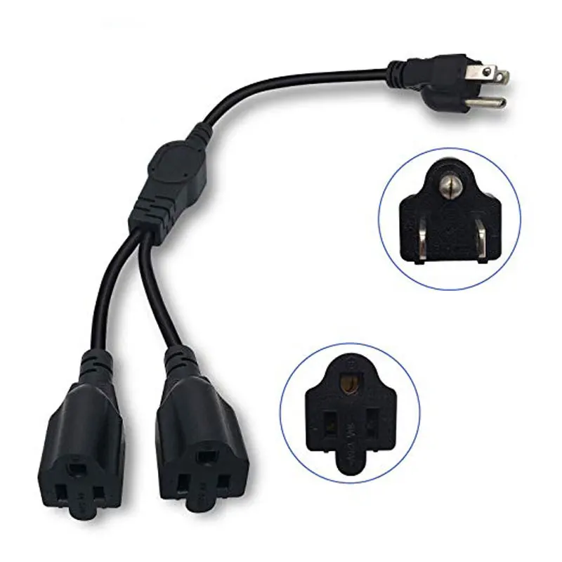

3 Prong Y Splitter Cable Power Extension Cord - Cable Strip Outlet Saver - Power Cord Splitter - 18AWG - UL Approved - 1ft