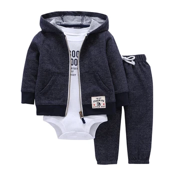 BABY BOY GIRL CLOTHES SET cotton long sleeve hooded jacket+pant+rompers new born infant toddler outfits unisex newborn clothing 1