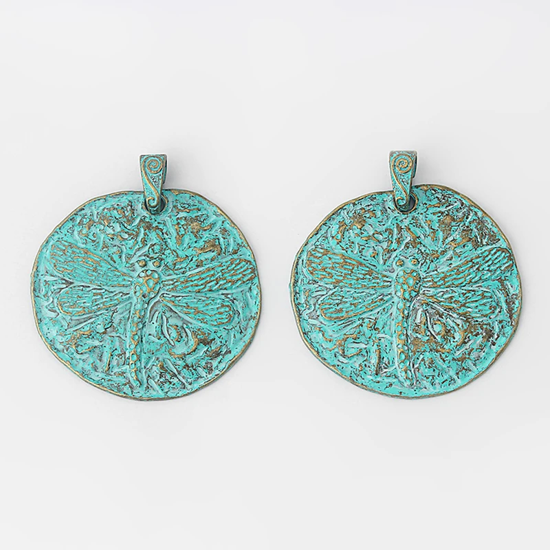 

2pcs Antique Greek Gold Round Charms Embossment Dragonfly Jewelry Pendant Findings ACC