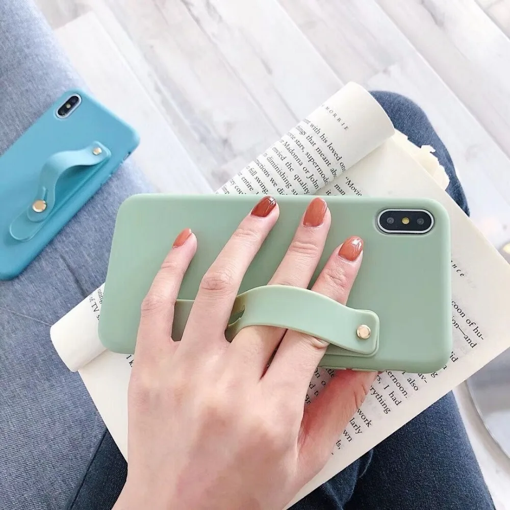 HUANQING Fashion solid color bracket cell phone case For X XR XS Max luxury For iPhone 6 6S 7 7Plus 8 8Plus Protective Cover case07