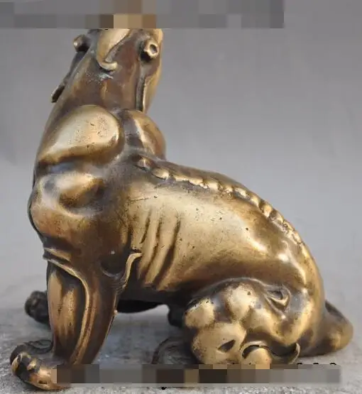 

S00220 6"Chinese fengshui Bronze Evil spirits Guardian Unicorn Pixiu wild beast statue (A0321)