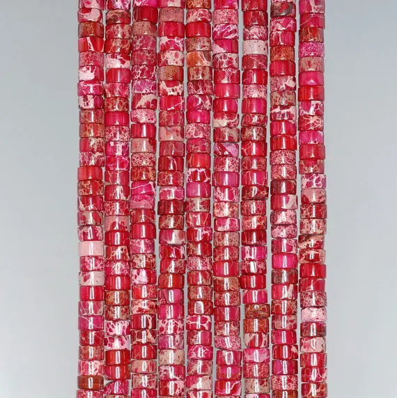 

4x2mm Imperial Jasper Gemstone Pink Heishi Rondelle Slice Loose Beads 8 inch Half Strand (90184935-841)