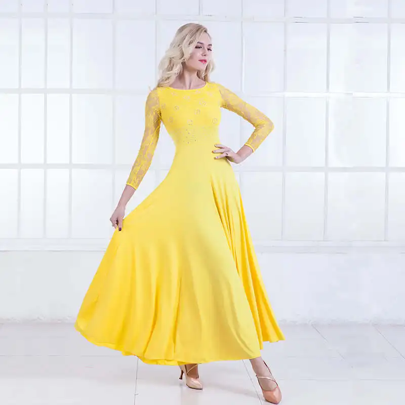 Modern Dance Dress Long Sleeve Ballroom Dancing Will Pendulum dress Ballroom Dancing Waltz dress - Цвет: yellow