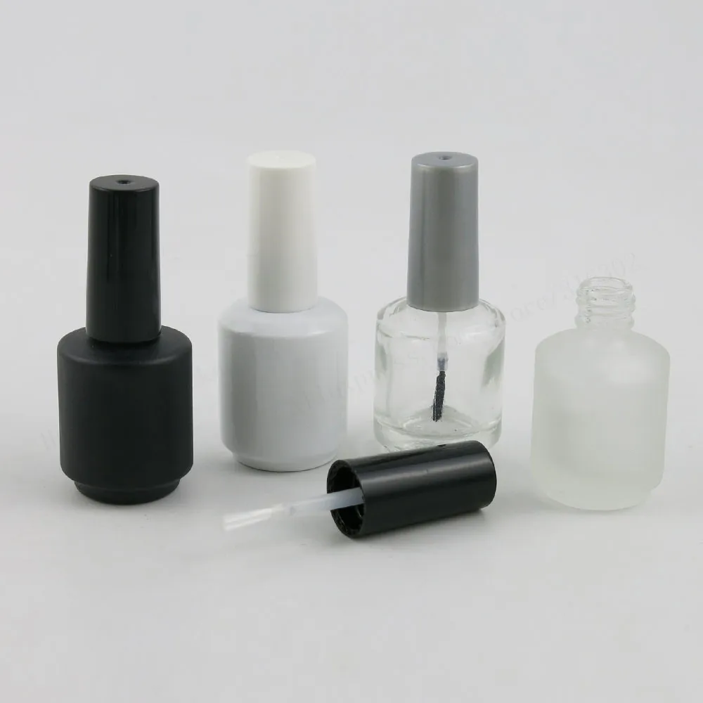 

20 x 15ml Black Frost Clear White Amber Empty Nail Polish Glass Bottle 1/2oz nail enamel Containers glass bottle with brush cap