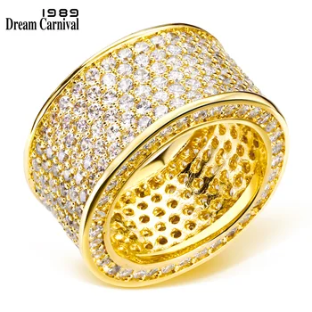 

DreamCarnival 1989 Classic design Round Shape Ring for Ladies Pave Settings High quality Fashion Clear Stone Thick Band SJ07161