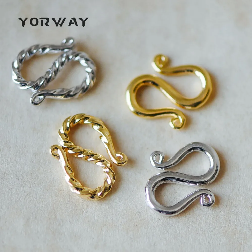 10pcs/lot Gold/ Silver S Clasps 12mm, Real Gold/ Rhodium plated Brass S Hook, Necklace Bracelet