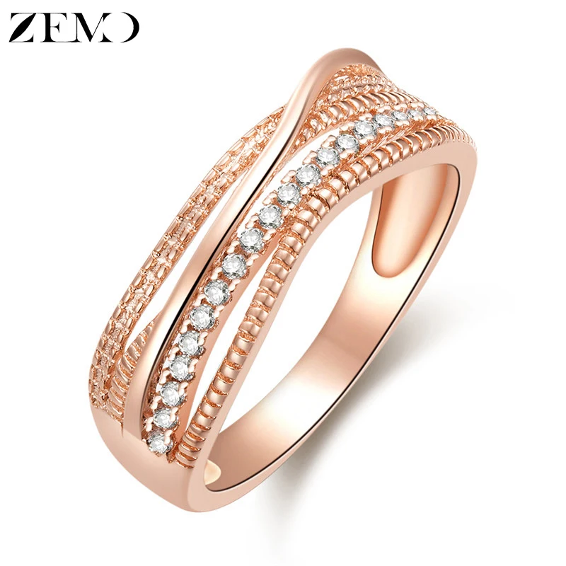 

ZEMO AAA Cubic Zirconia Rose Gold Color Rings for Women 2019 Hot Sale Crystal Ring Female Wedding Jewelry anillos de mujeres
