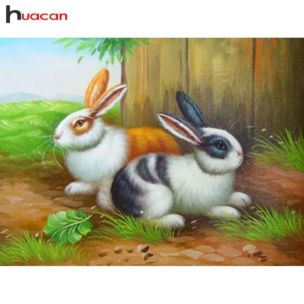 

HUACAN Diamond Mosaic Rabbit 5D Diamond Embroidery Animals DIY Diamond Painting Cross Stitch Full Square Picture Of Rhinestone
