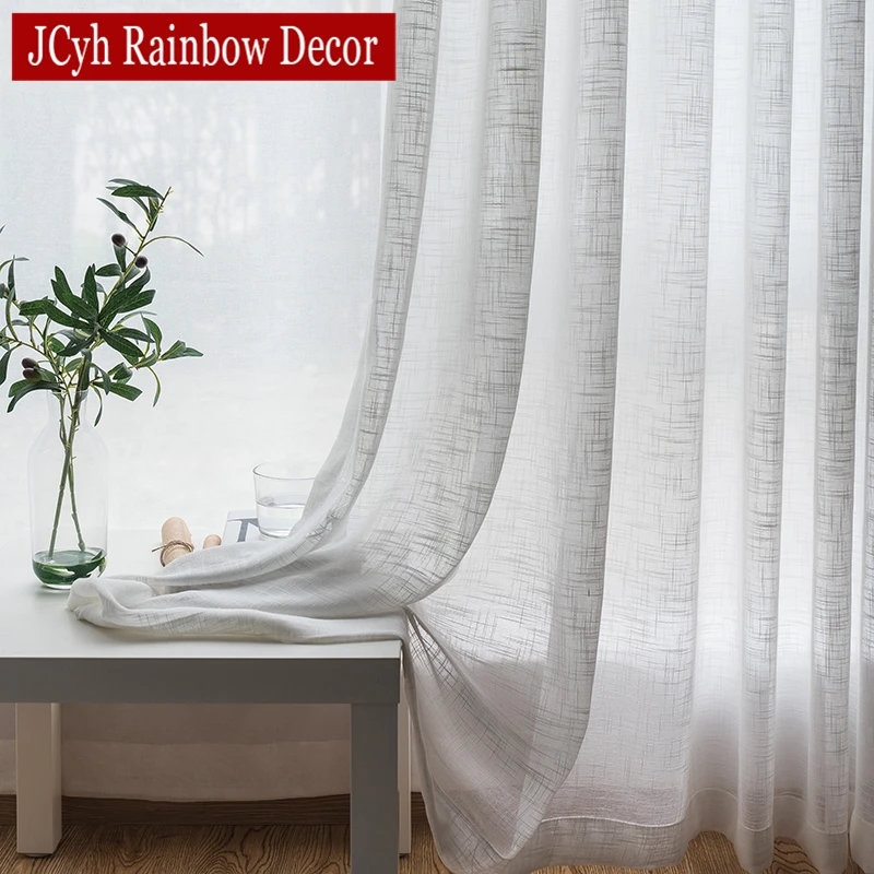 JCyh Linen White Tulle Curtains For Living Room Bedroom Window Sheer