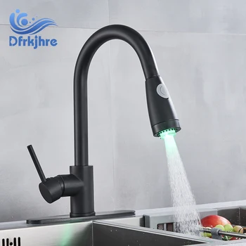 

Dfrkjhre Kitchen Sink Faucet Black Led Kitchen Tap Dreck Mount Single Handle Single Hole Hot and Cold Water