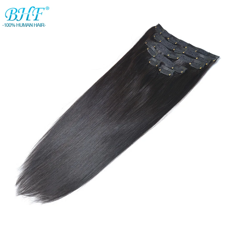 BHF Clip In Human Hair Extensions Machine Made Remy 100% Peruvian Natural Straight Hair Extension Clip