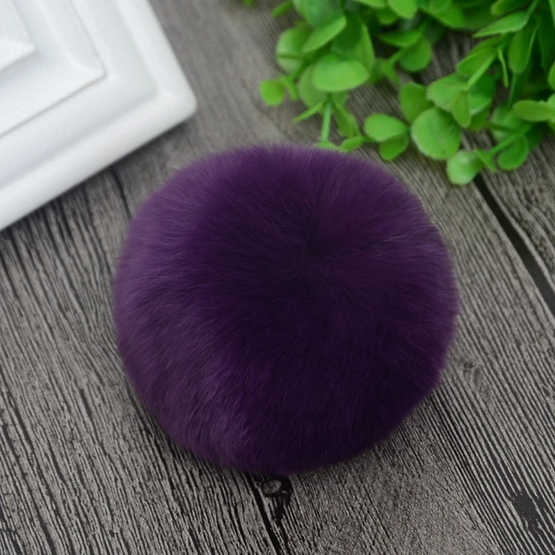 8cm Nature Genuine Rex Rabbit Fur Ball Pom Pom Fluffy DIY Winter Hat Skullies Beanies Knitted Cap Pompoms TKF001-pink - Цвет: puple