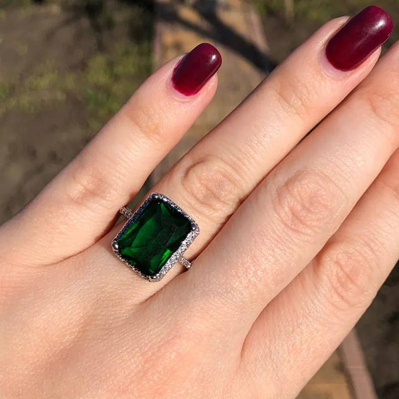 Трендовое большое кольцо с зеленым камнем, обручальные кольца принцессы для женщин, ювелирные изделия, кольцо с кубическим цирконием, аксессуары, Z5C146