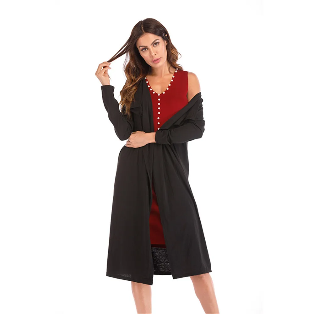 2018 autumn women's slim slimming cardigan long-sleeved jacket female long section