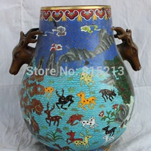 Bi001323 1" Народной Китайской Перегородчатой Фиолетовый Бронзовый Дворец Голова Статуи Оленей Jar Горшок Бак